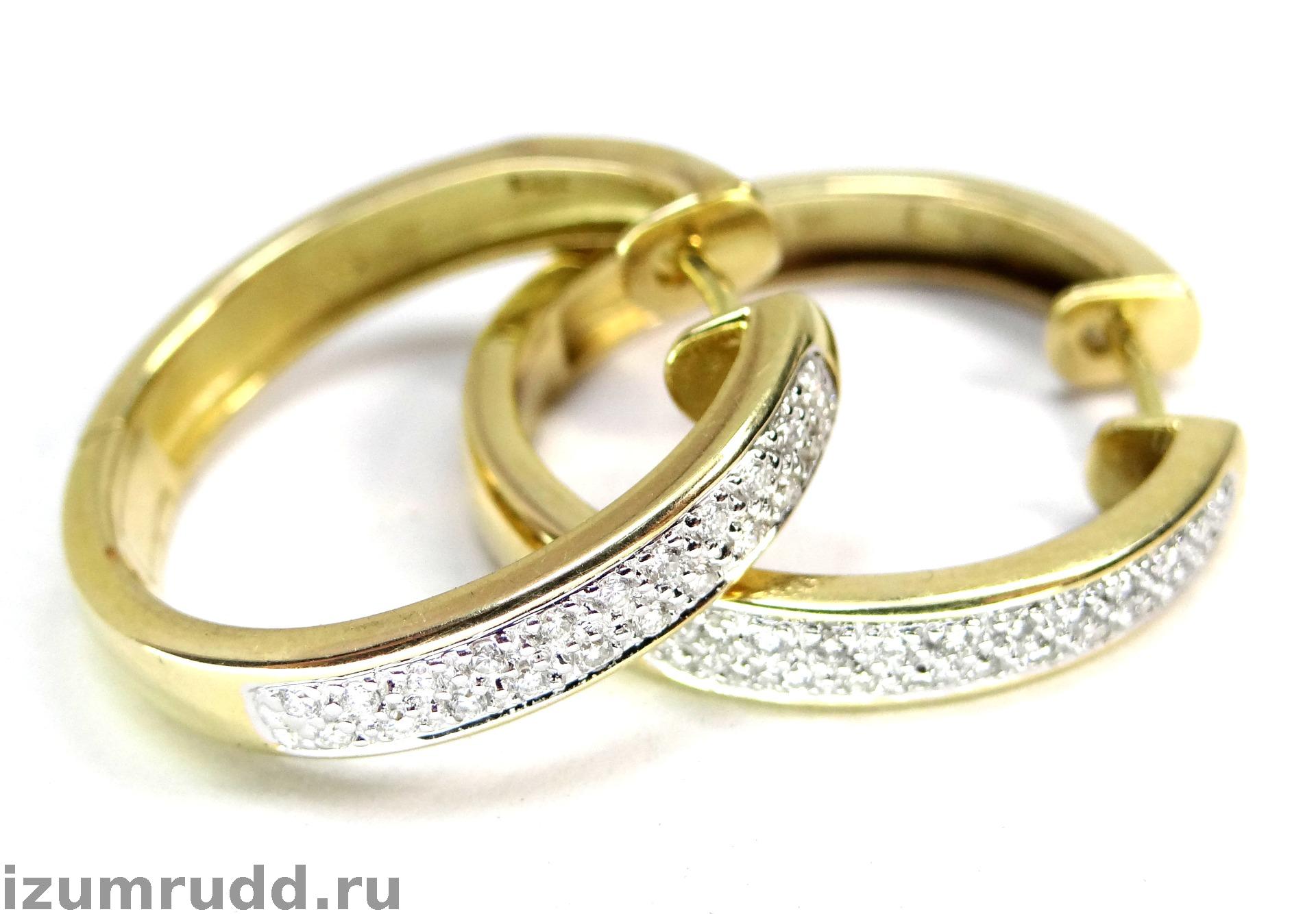 Золотые серьги кольца с бриллиантами