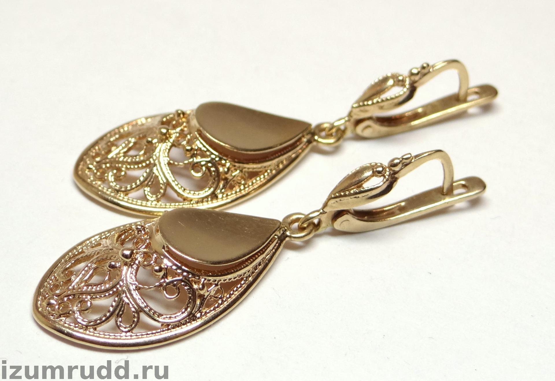 Крупные золотые серьги 585 пробы