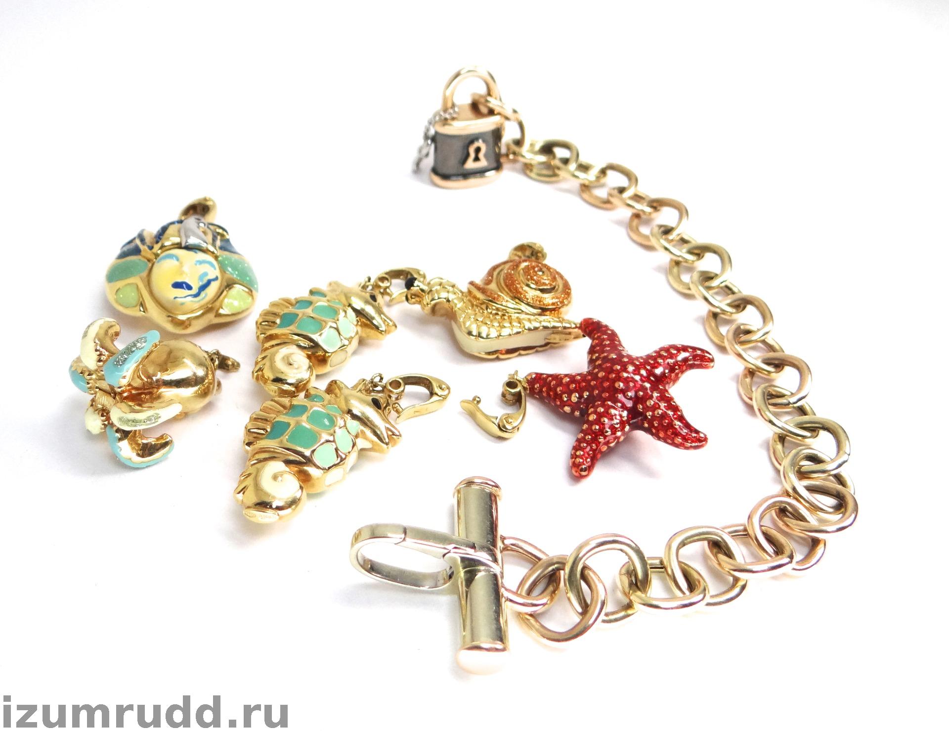 Золотой итальянский браслет с подвесками